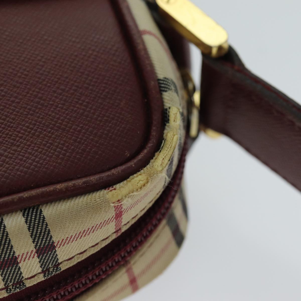 BURBERRY Nova Check Shoulder Bag Canvas Leather Beige Red Auth 81463