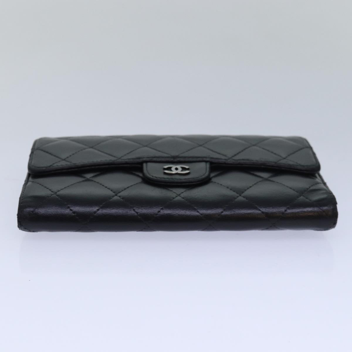 CHANEL Matelasse Long Wallet Leather Black CC Auth 81605