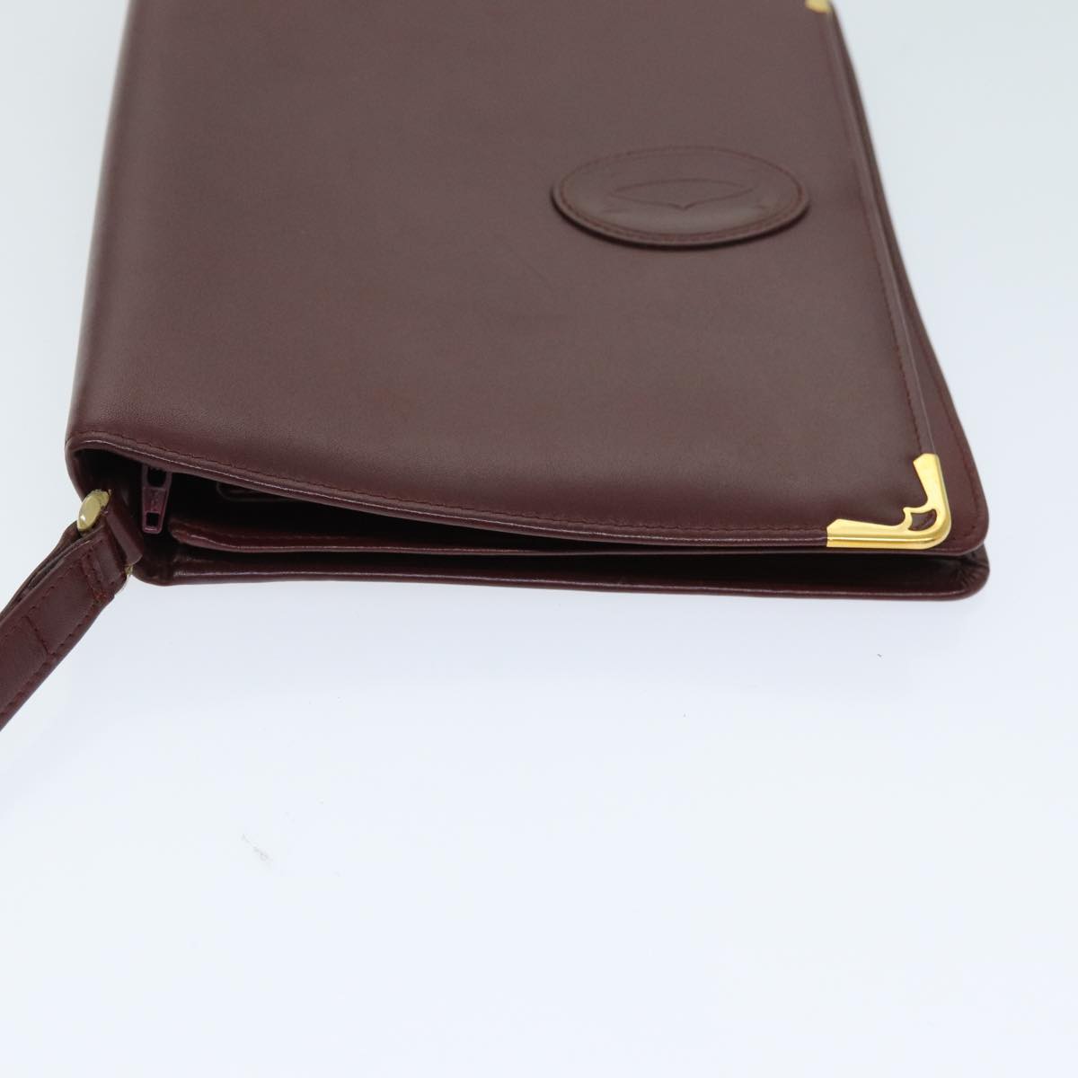 CARTIER Clutch Bag Leather Wine Red Auth 81606