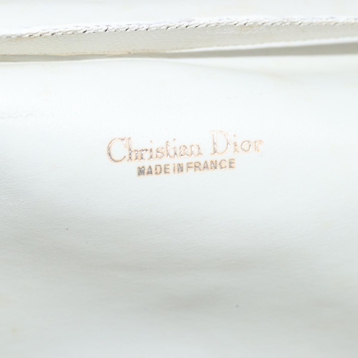 Christian Dior Honeycomb Canvas Chain Shoulder Bag PVC Leather White Auth 81608