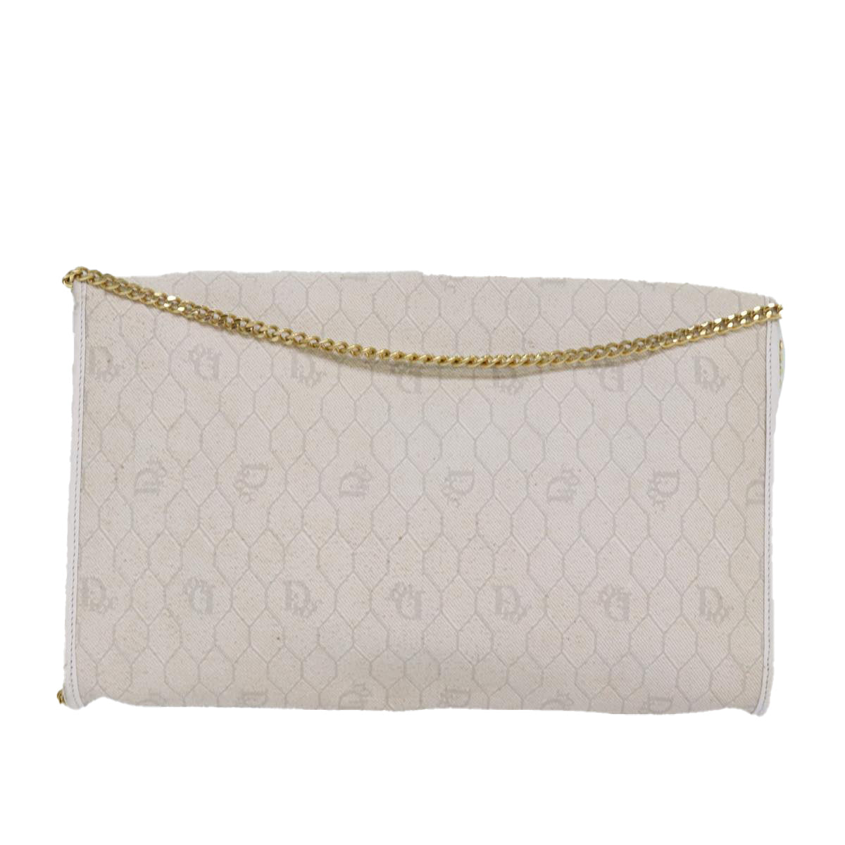 Christian Dior Honeycomb Canvas Chain Shoulder Bag PVC Leather White Auth 81608 - 0