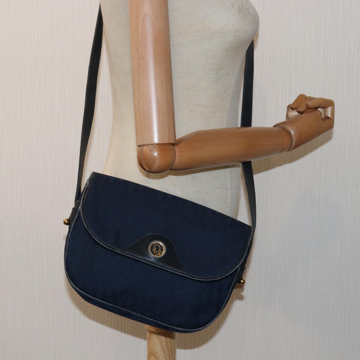 Christian Dior Trotter Canvas Shoulder Bag Navy Auth 81610