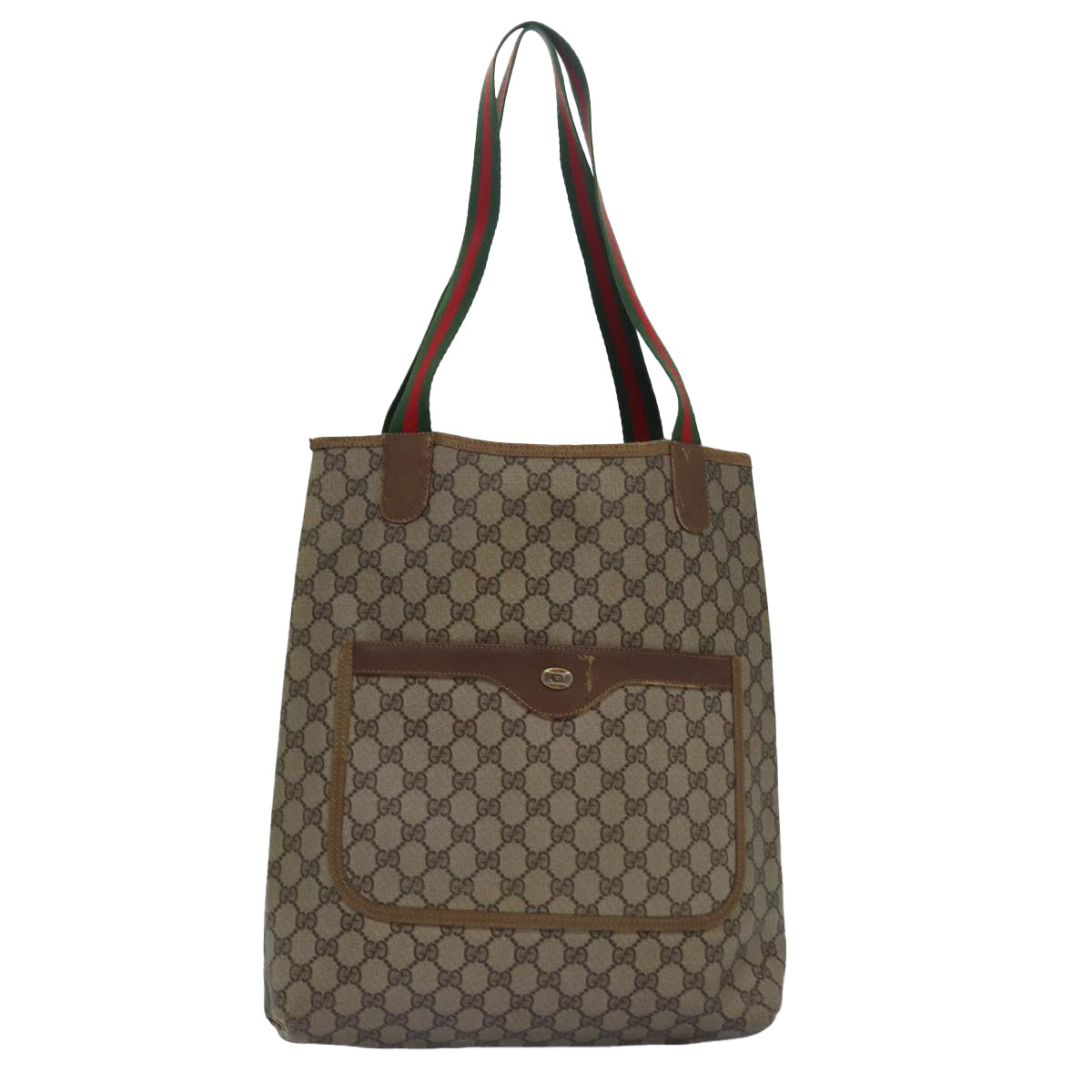 GUCCI GG Supreme Web Sherry Line Tote Bag PVC Leather Beige 39 02 003 Auth 81626