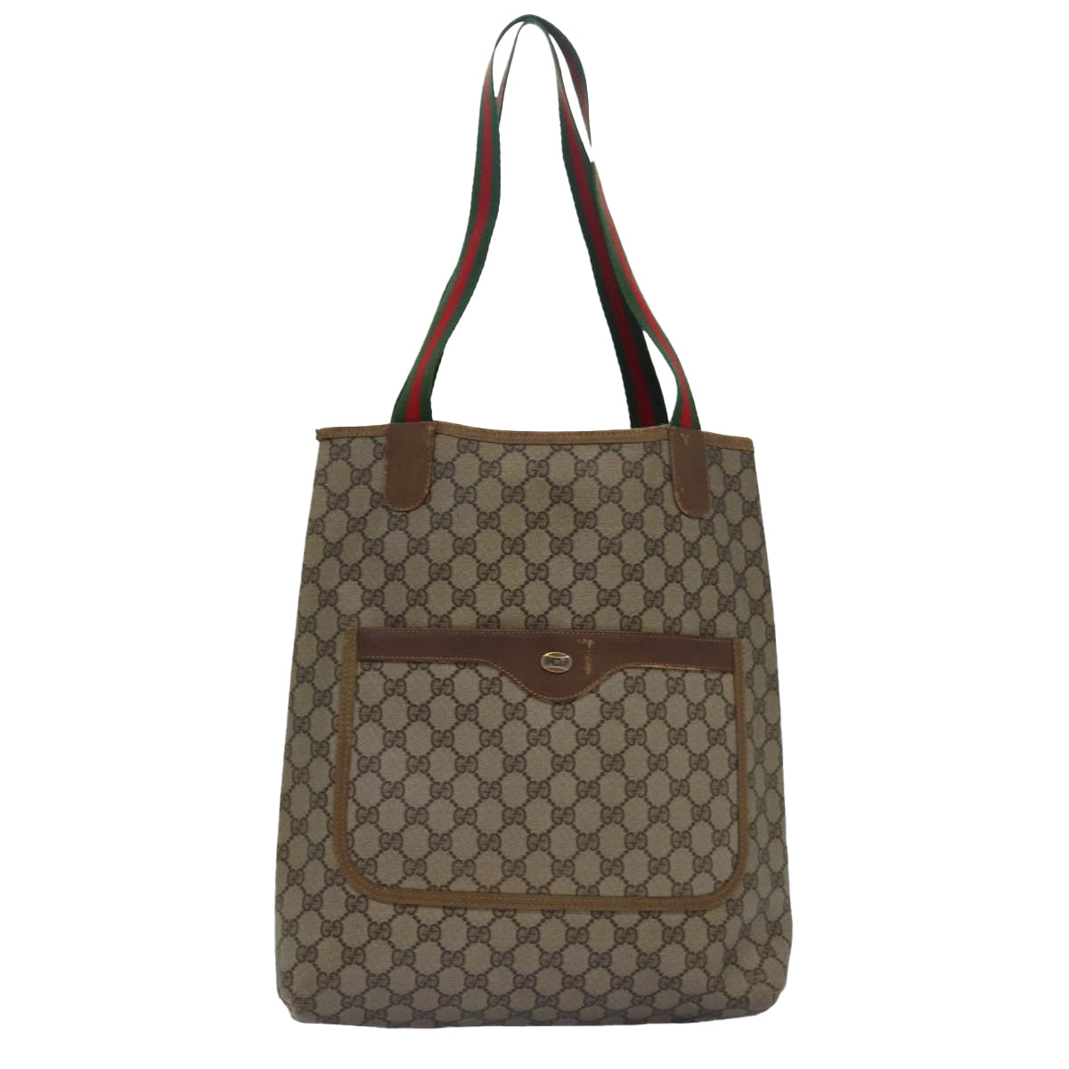 GUCCI GG Supreme Web Sherry Line Tote Bag PVC Leather Beige 39 02 003 Auth 81626