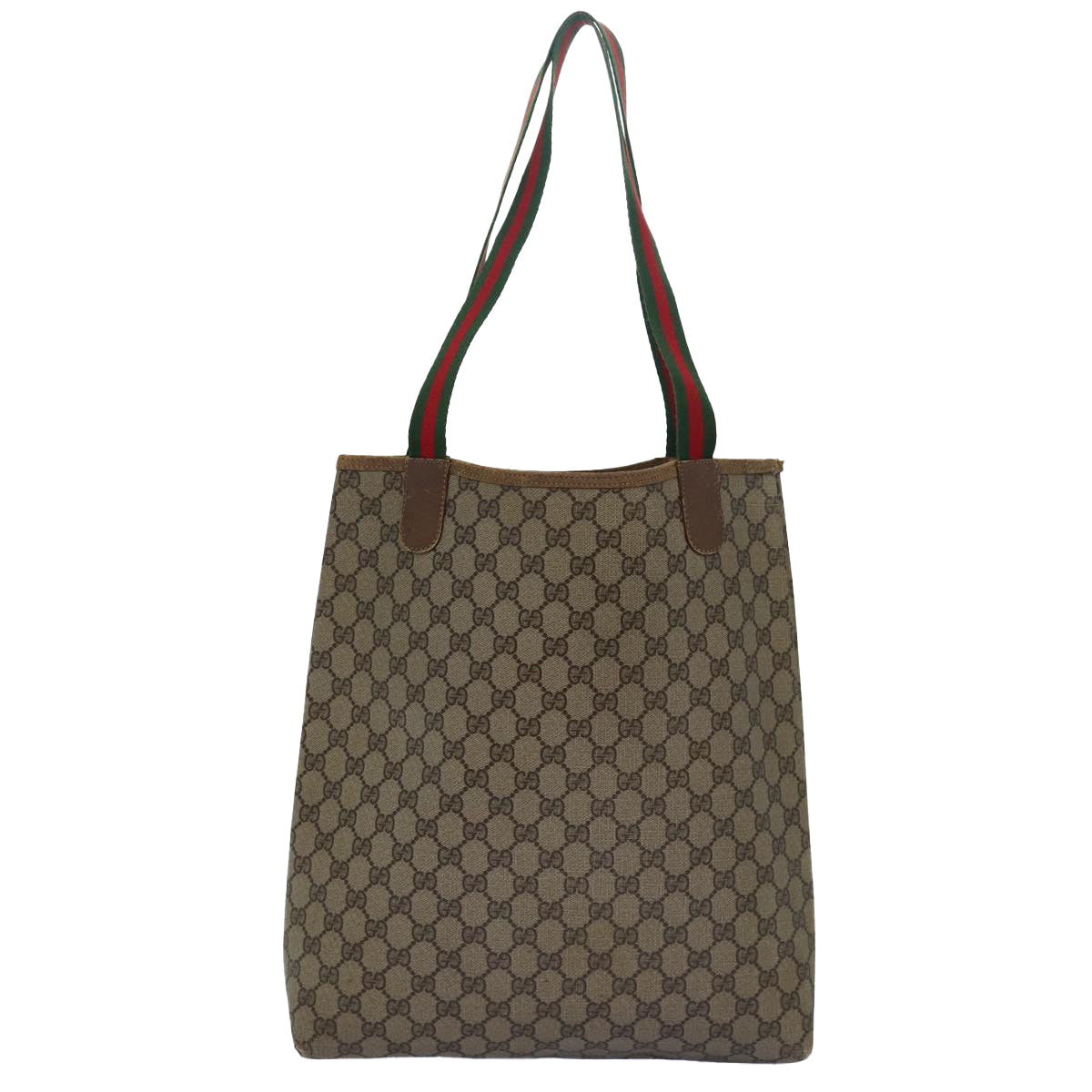 GUCCI GG Supreme Web Sherry Line Tote Bag PVC Leather Beige 39 02 003 Auth 81626