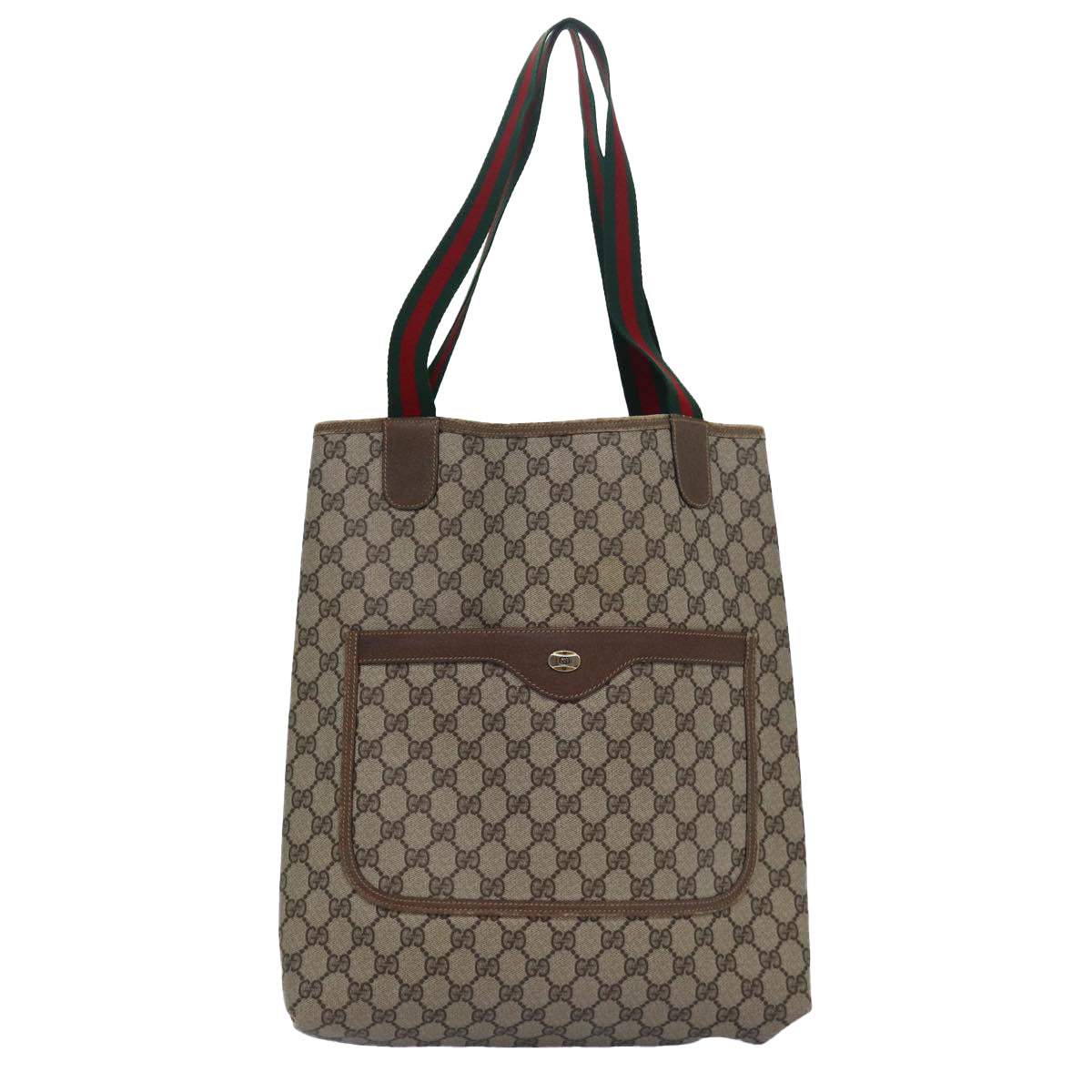 GUCCI GG Supreme Web Sherry Line Tote Bag PVC Leather Beige 39 02 003 Auth 81627