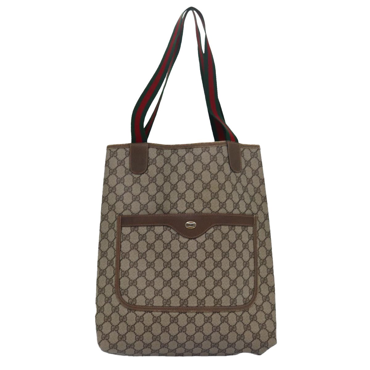 GUCCI GG Supreme Web Sherry Line Tote Bag PVC Leather Beige 39 02 003 Auth 81627