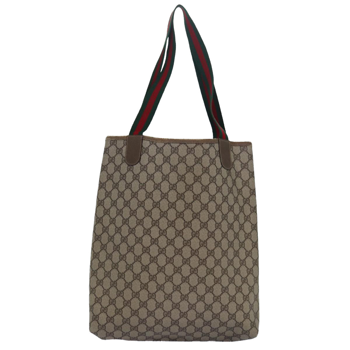 GUCCI GG Supreme Web Sherry Line Tote Bag PVC Leather Beige 39 02 003 Auth 81627