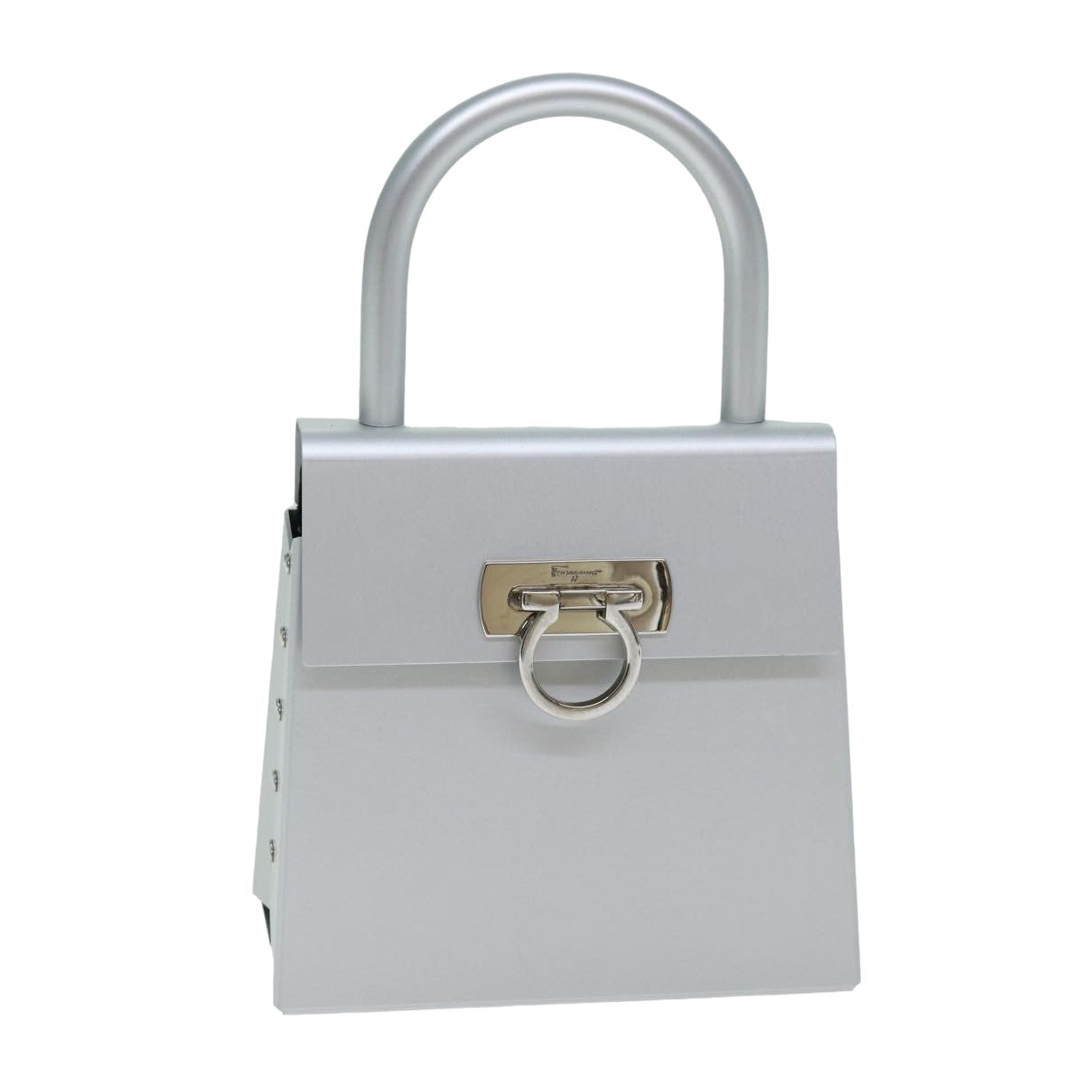 Salvatore Ferragamo Gancini Hand Bag Stainless Steel Silver Auth 81633A