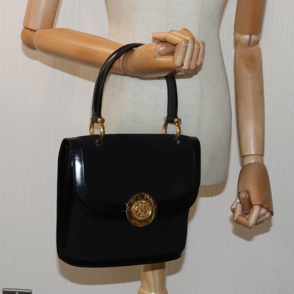 CELINE Hand Bag Suede Leather Black Auth 81635