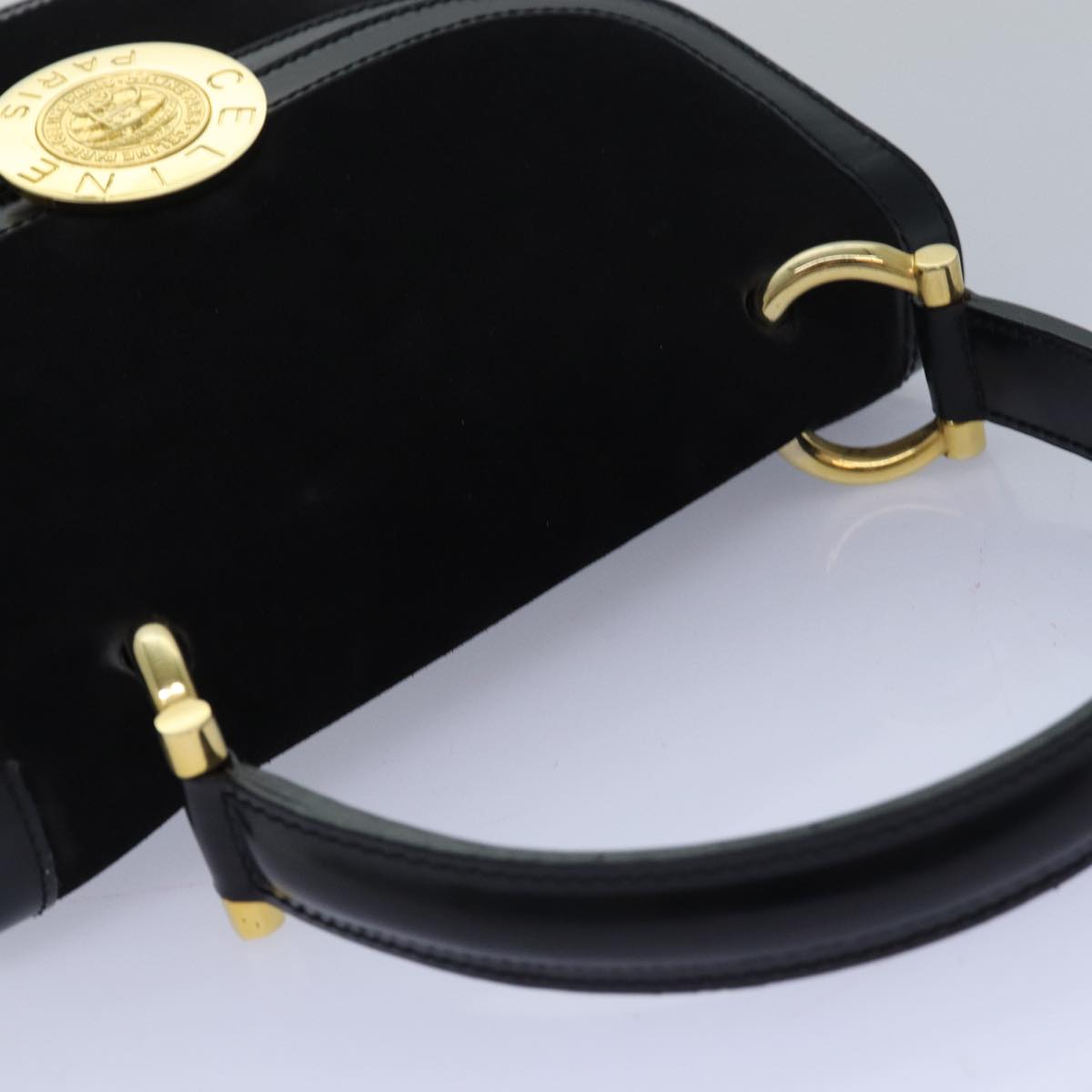 CELINE Hand Bag Suede Leather Black Auth 81635