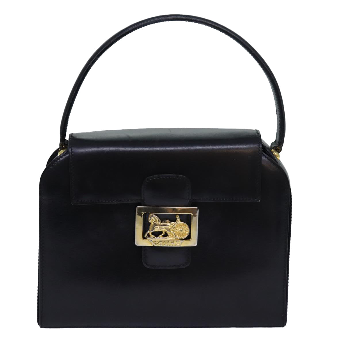 CELINE Hand Bag Leather Black Auth 81636