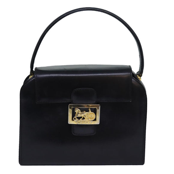 CELINE Hand Bag Leather Black Auth 81636