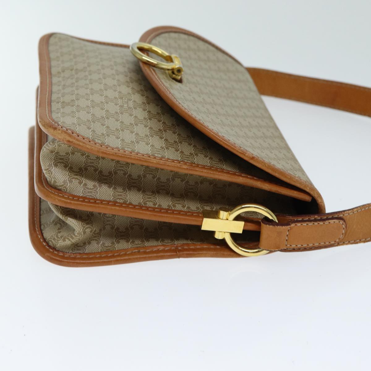 CELINE Macadam Canvas Shoulder Bag Beige Auth 81639