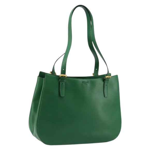 CELINE Shoulder Bag Leather Green Gold Auth 81640