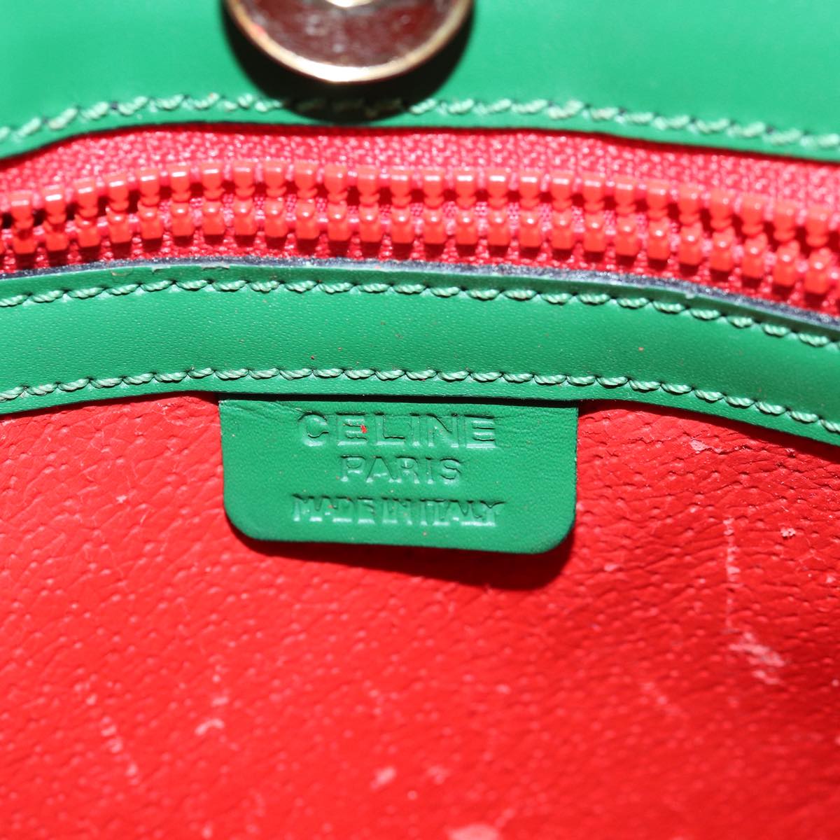 CELINE Shoulder Bag Leather Green Auth 81640