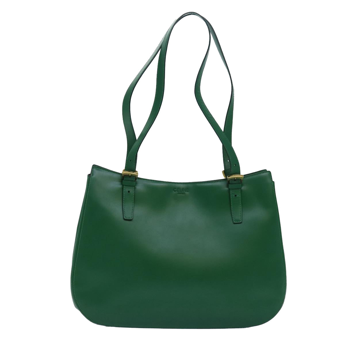 CELINE Shoulder Bag Leather Green Auth 81640