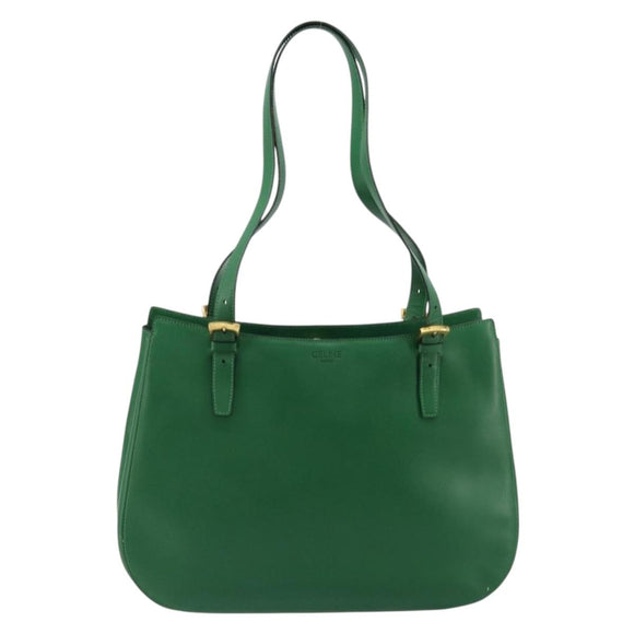 CELINE Shoulder Bag Leather Green Gold Auth 81640