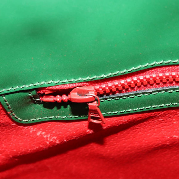 CELINE Shoulder Bag Leather Green Gold Auth 81640