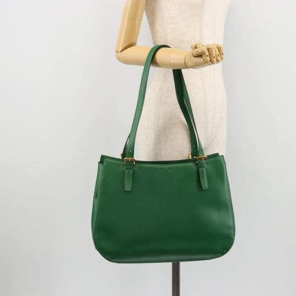 CELINE Shoulder Bag Leather Green Gold Auth 81640