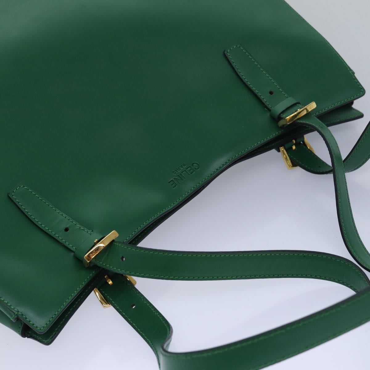 CELINE Shoulder Bag Leather Green Auth 81640