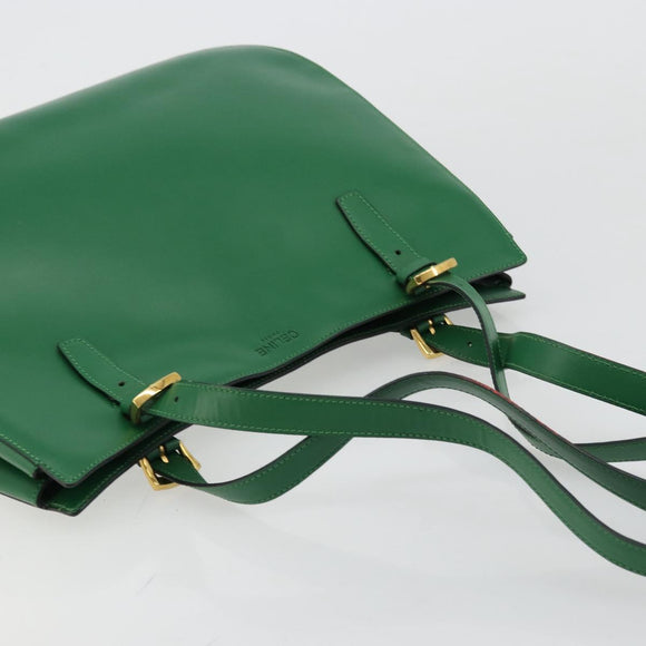 CELINE Shoulder Bag Leather Green Gold Auth 81640