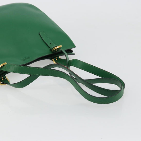 CELINE Shoulder Bag Leather Green Gold Auth 81640