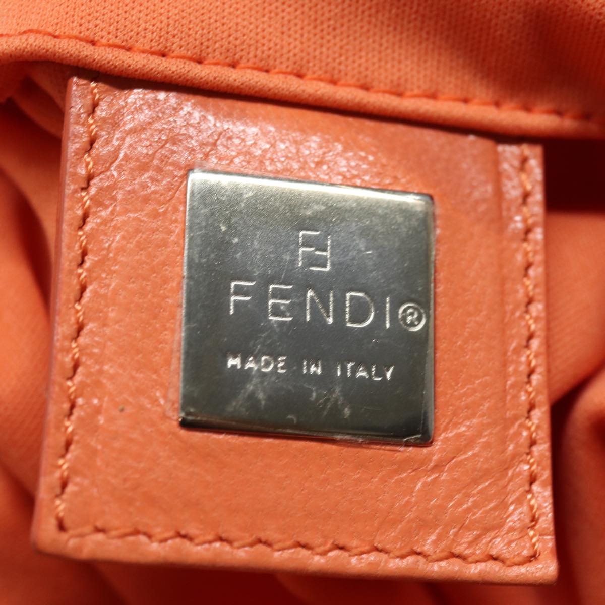 FENDI Mamma Baguette Shoulder Bag Nylon Orange Auth 81641