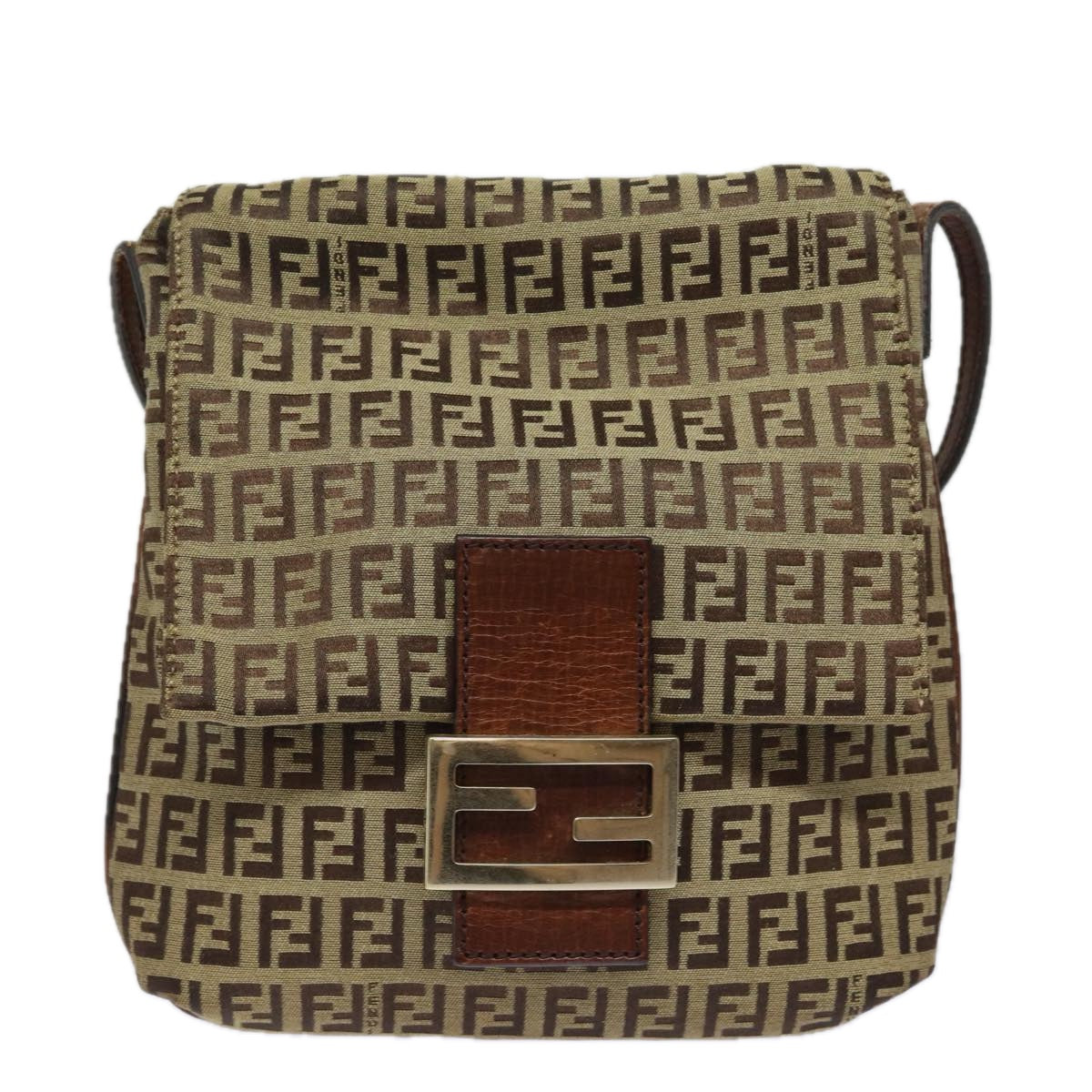 FENDI Zucchino Canvas Mamma Baguette Shoulder Bag Brown 8BT075 Auth 81642