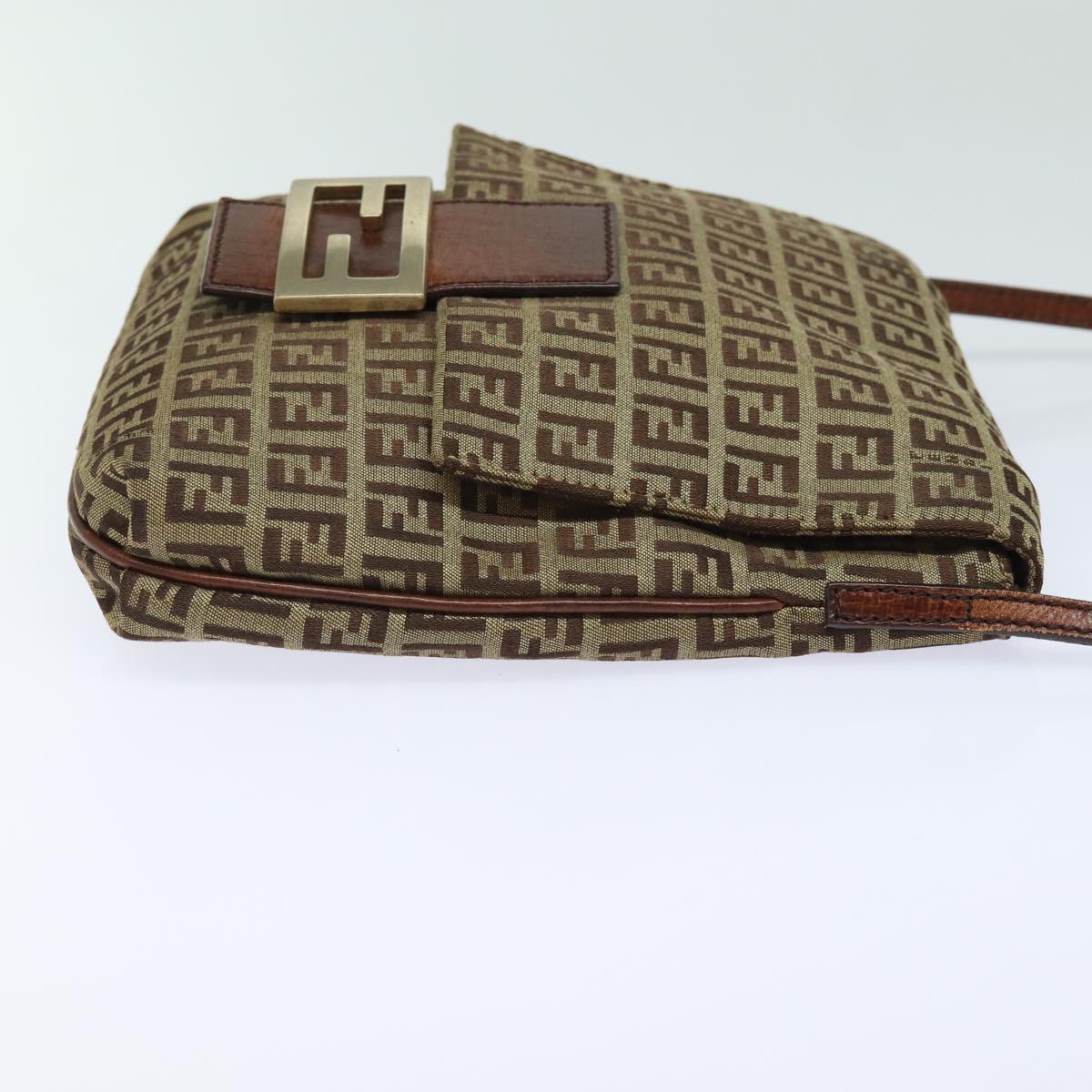 FENDI Zucchino Canvas Mamma Baguette Shoulder Bag Brown 8BT075 Auth 81642