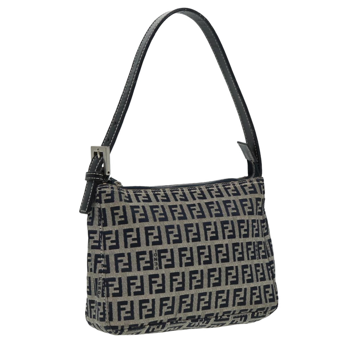 FENDI Zucchino Canvas Mamma Baguette Hand Bag Navy Auth 81644