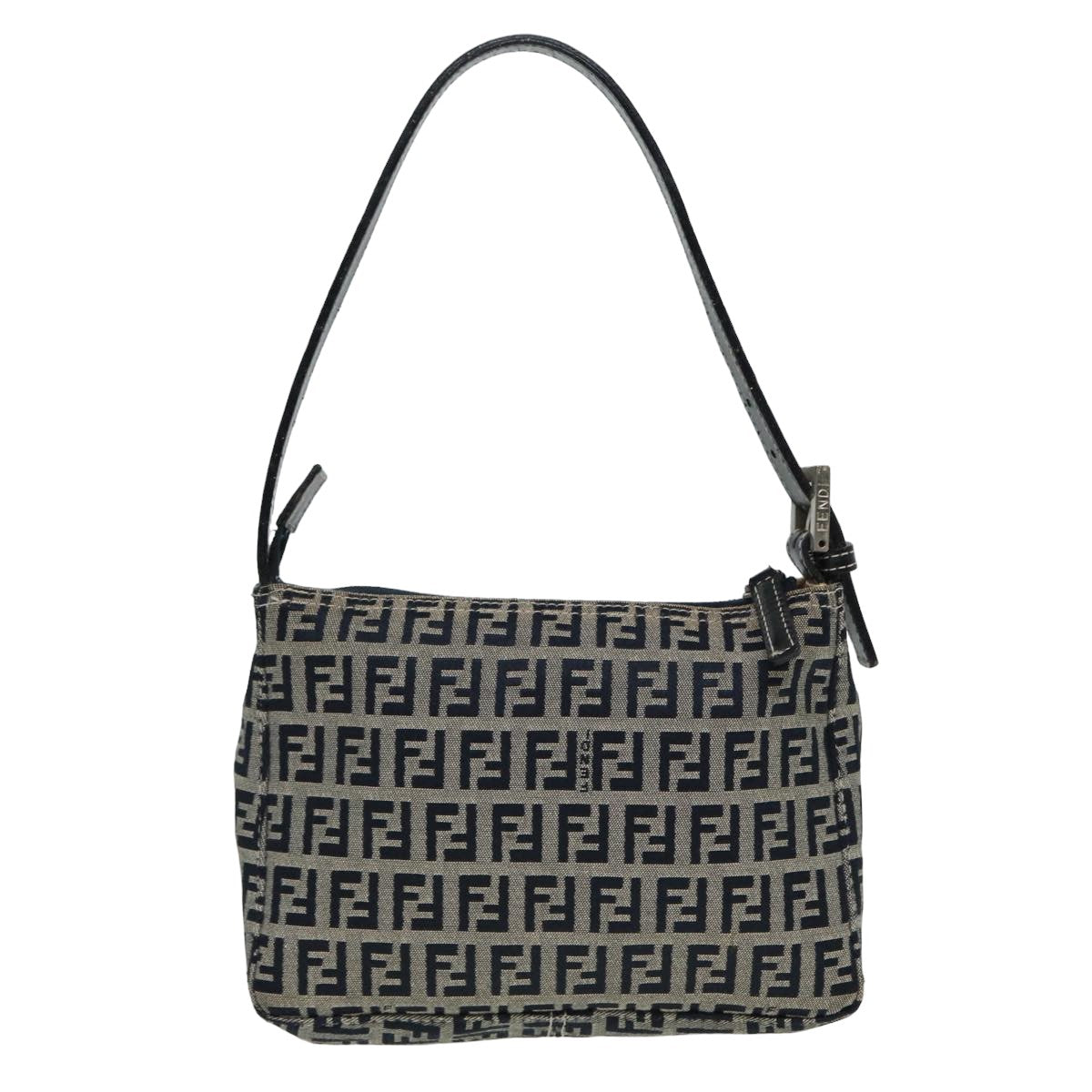 FENDI Zucchino Canvas Mamma Baguette Hand Bag Navy Auth 81644