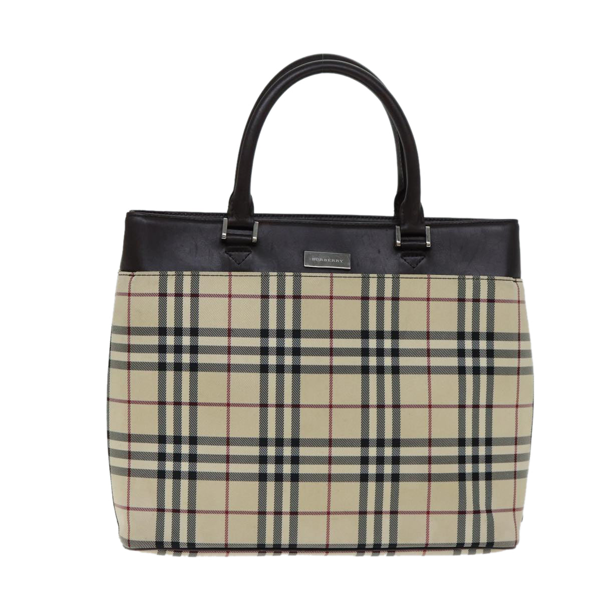 BURBERRY Nova Check Hand Bag Canvas Beige Auth 81654