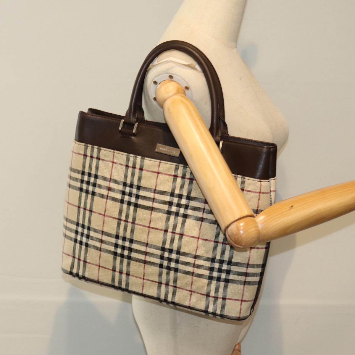 BURBERRY Nova Check Hand Bag Canvas Beige Auth 81654