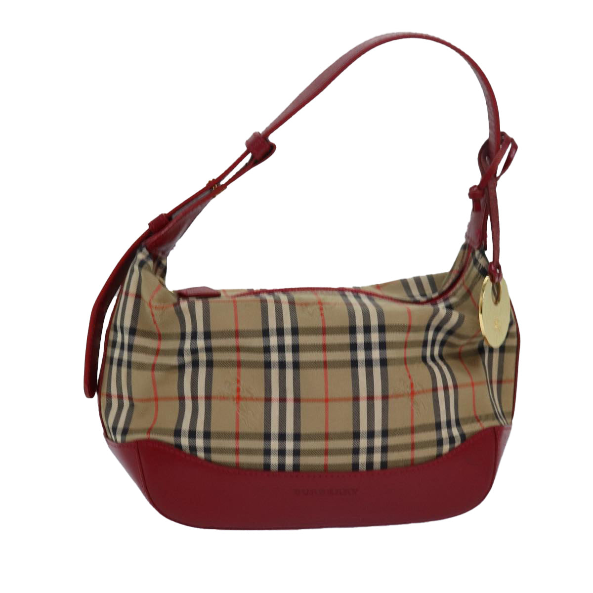 BURBERRY Nova Check Hand Bag Canvas Beige Red Auth 81660