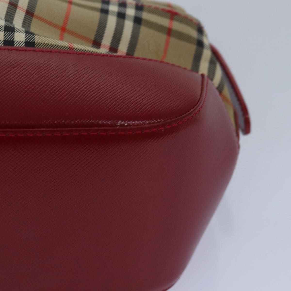 BURBERRY Nova Check Hand Bag Canvas Beige Red Auth 81660