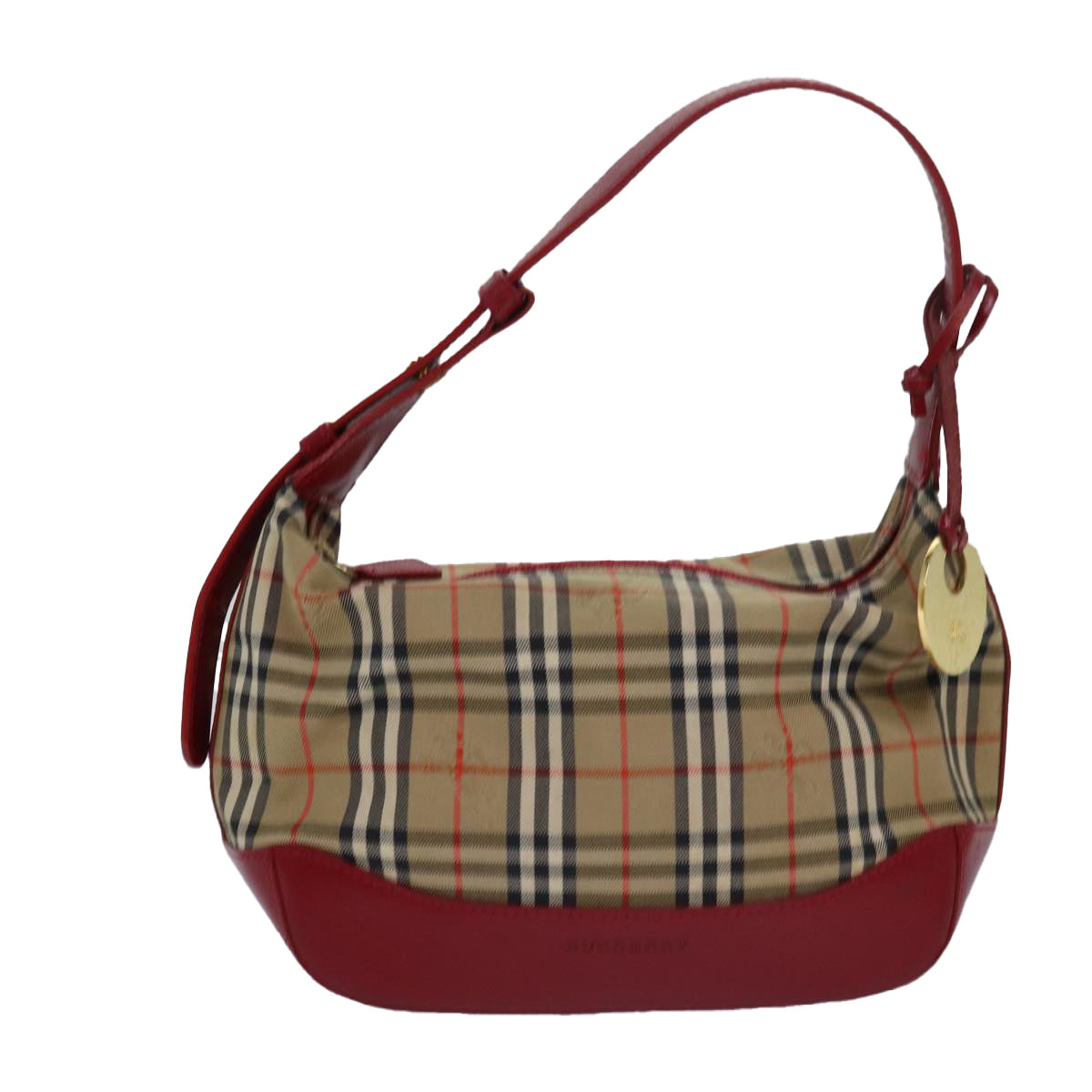 BURBERRY Nova Check Hand Bag Canvas Beige Red Auth 81660