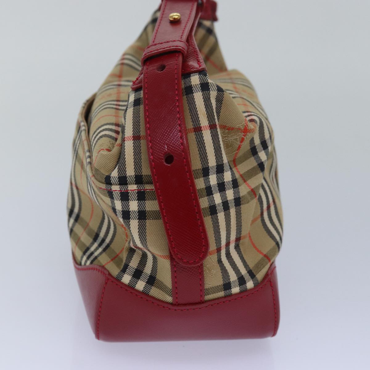 BURBERRY Nova Check Hand Bag Canvas Beige Red Auth 81660