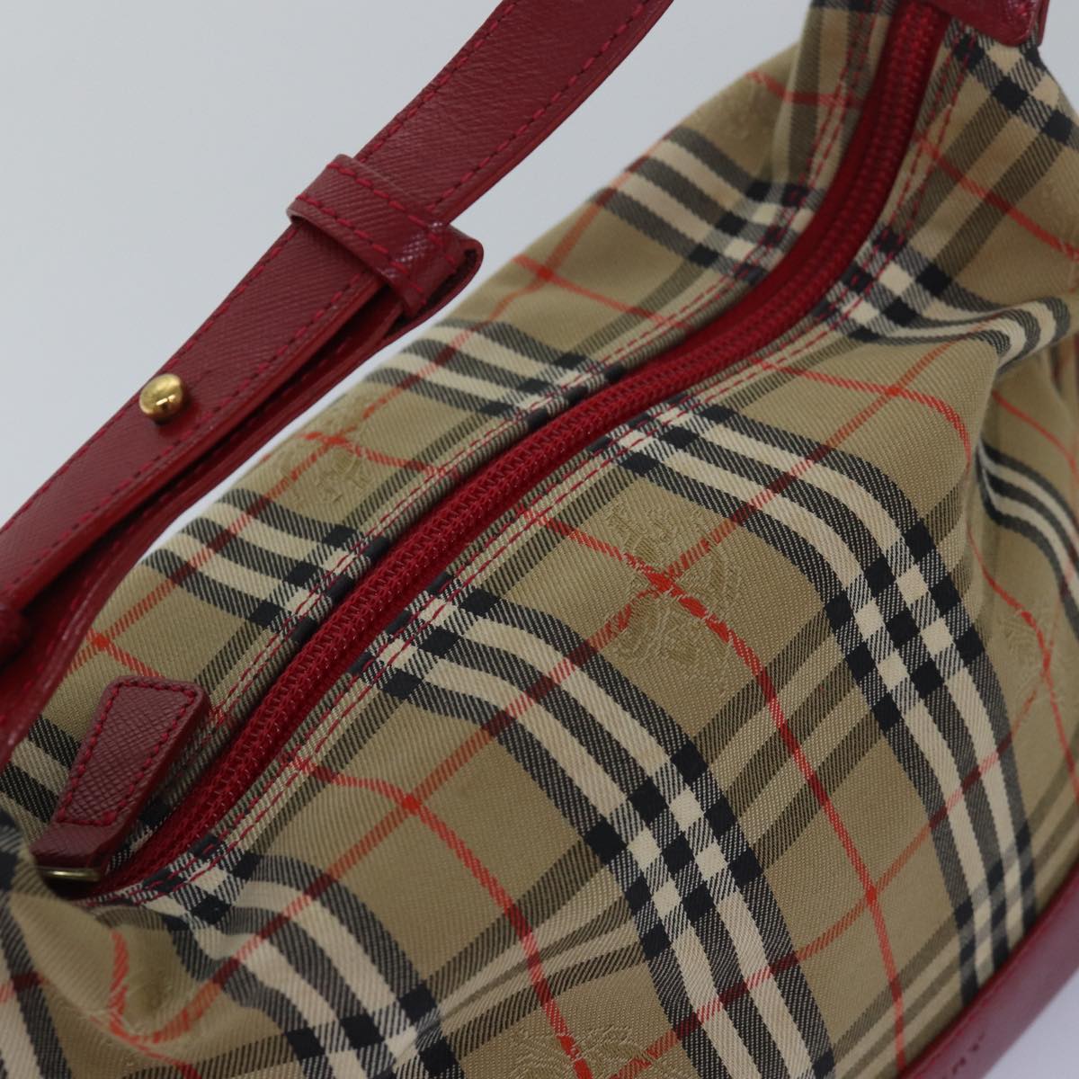 BURBERRY Nova Check Hand Bag Canvas Beige Red Auth 81660