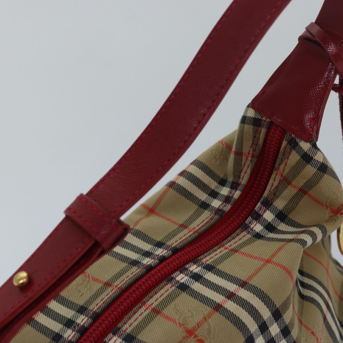 BURBERRY Nova Check Hand Bag Canvas Beige Red Auth 81660