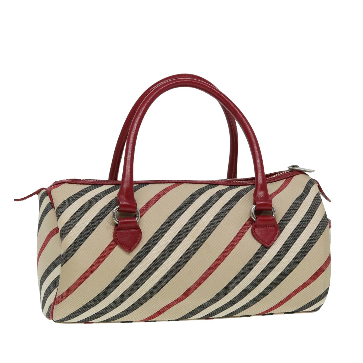 BURBERRY Blue Label Hand Bag Canvas Red Beige Auth 81661