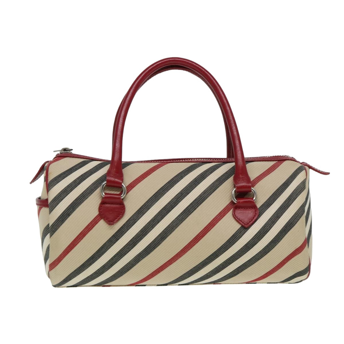 BURBERRY Blue Label Hand Bag Canvas Red Beige Auth 81661