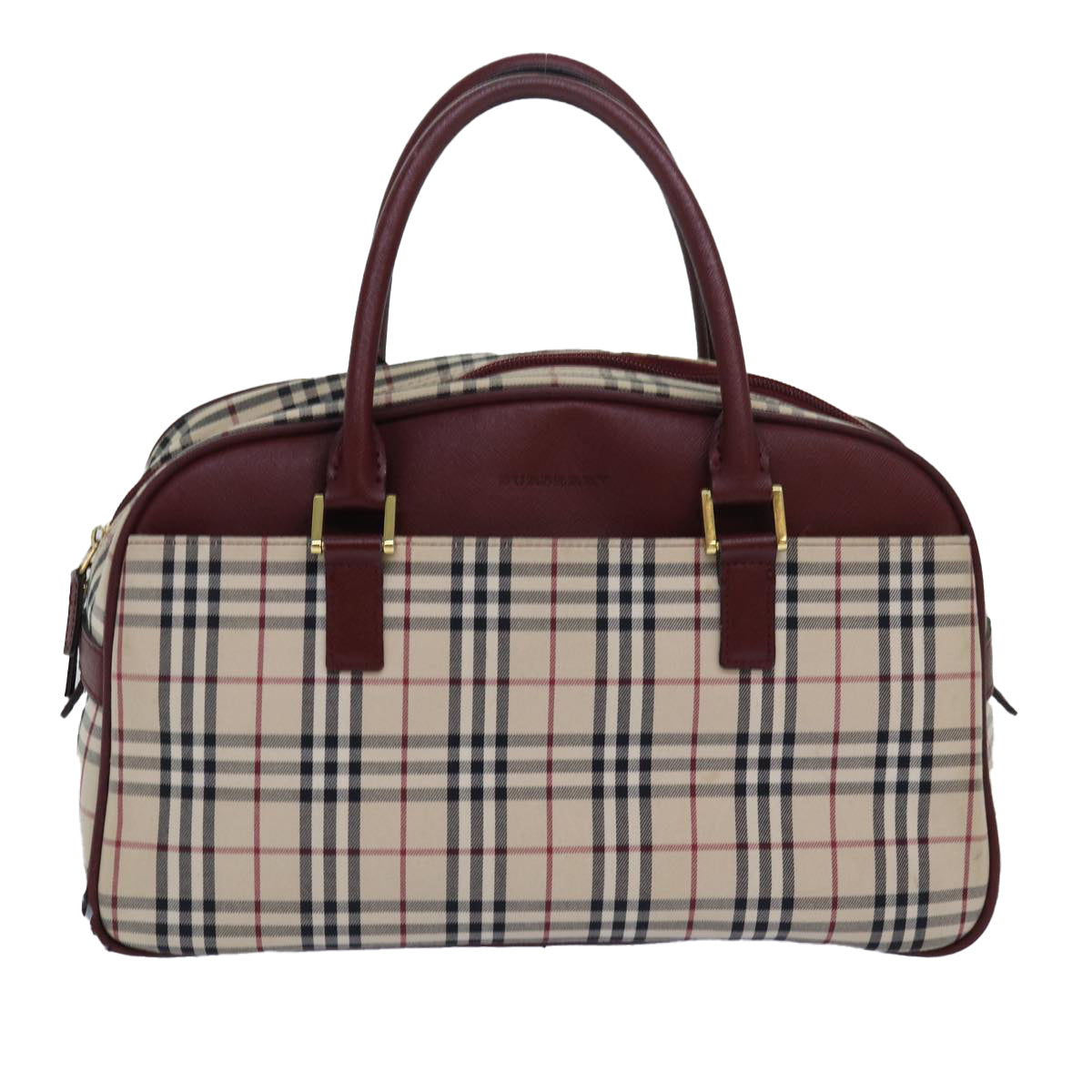 BURBERRY Nova Check Boston Bag Canvas Beige Auth 81663