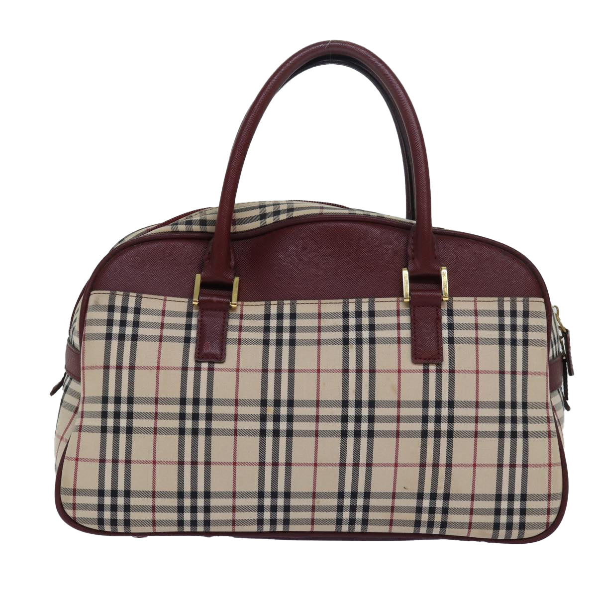 BURBERRY Nova Check Boston Bag Canvas Beige Auth 81663 - 0