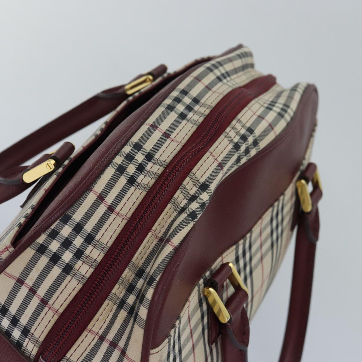 BURBERRY Nova Check Boston Bag Canvas Beige Auth 81663