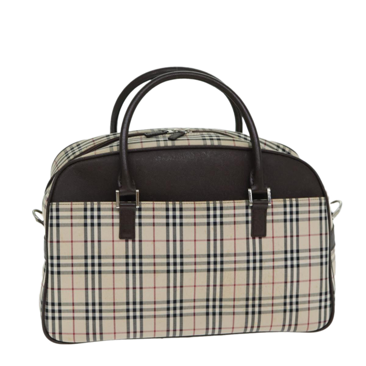 BURBERRY Nova Check Boston Bag Canvas Beige Auth 81664