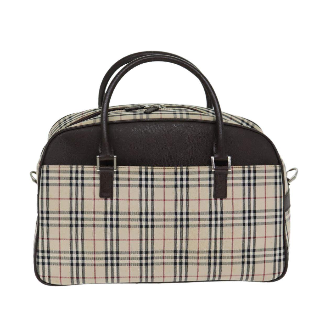 BURBERRY Nova Check Boston Bag Canvas Beige Auth 81664