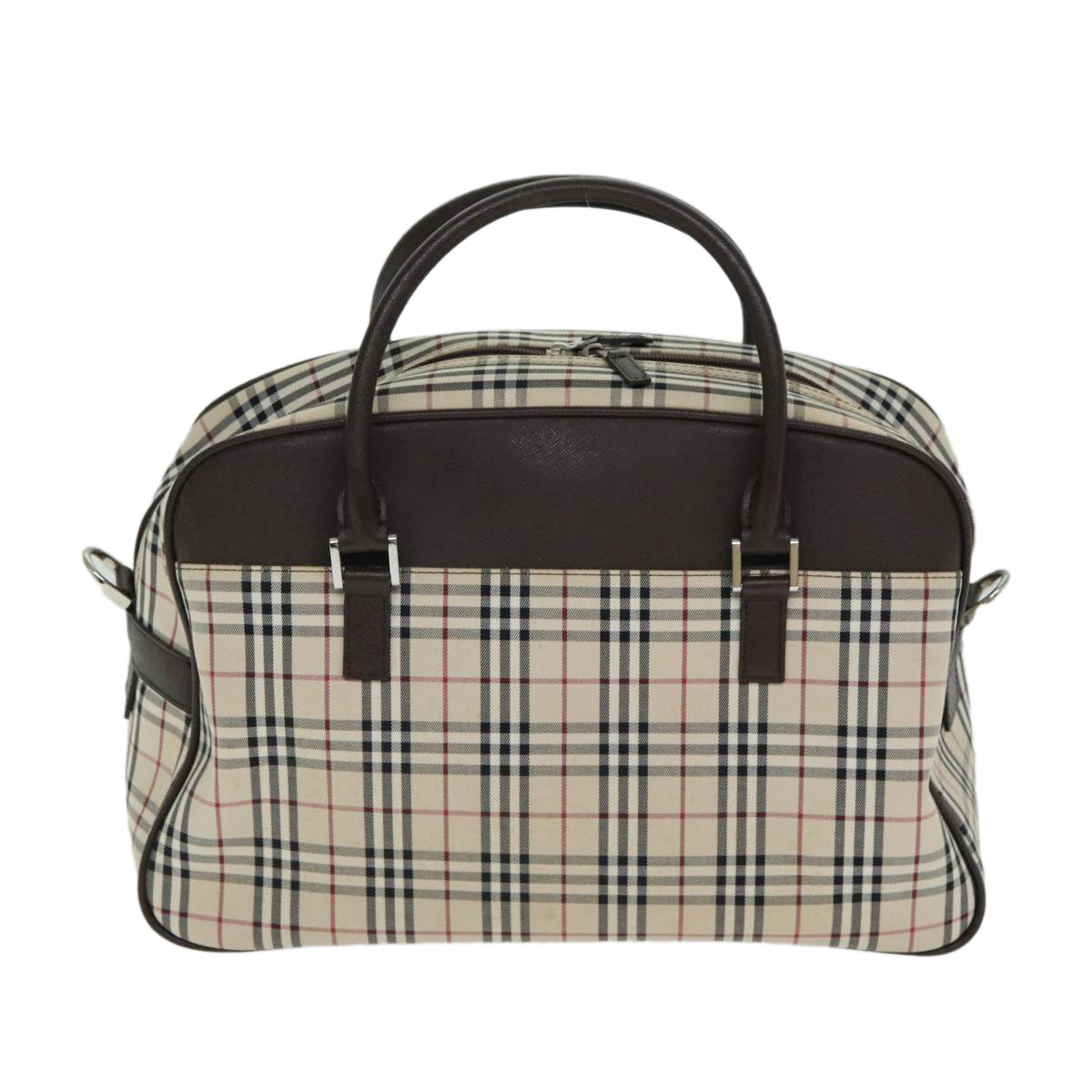 BURBERRY Nova Check Boston Bag Canvas Beige Auth 81664