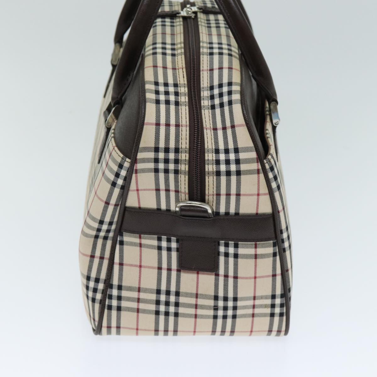 BURBERRY Nova Check Boston Bag Canvas Beige Auth 81664