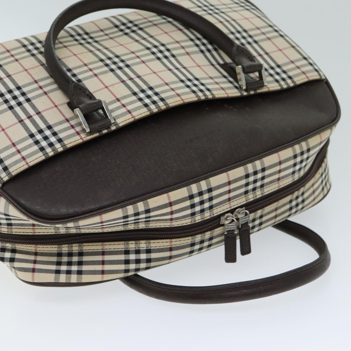 BURBERRY Nova Check Boston Bag Canvas Beige Auth 81664